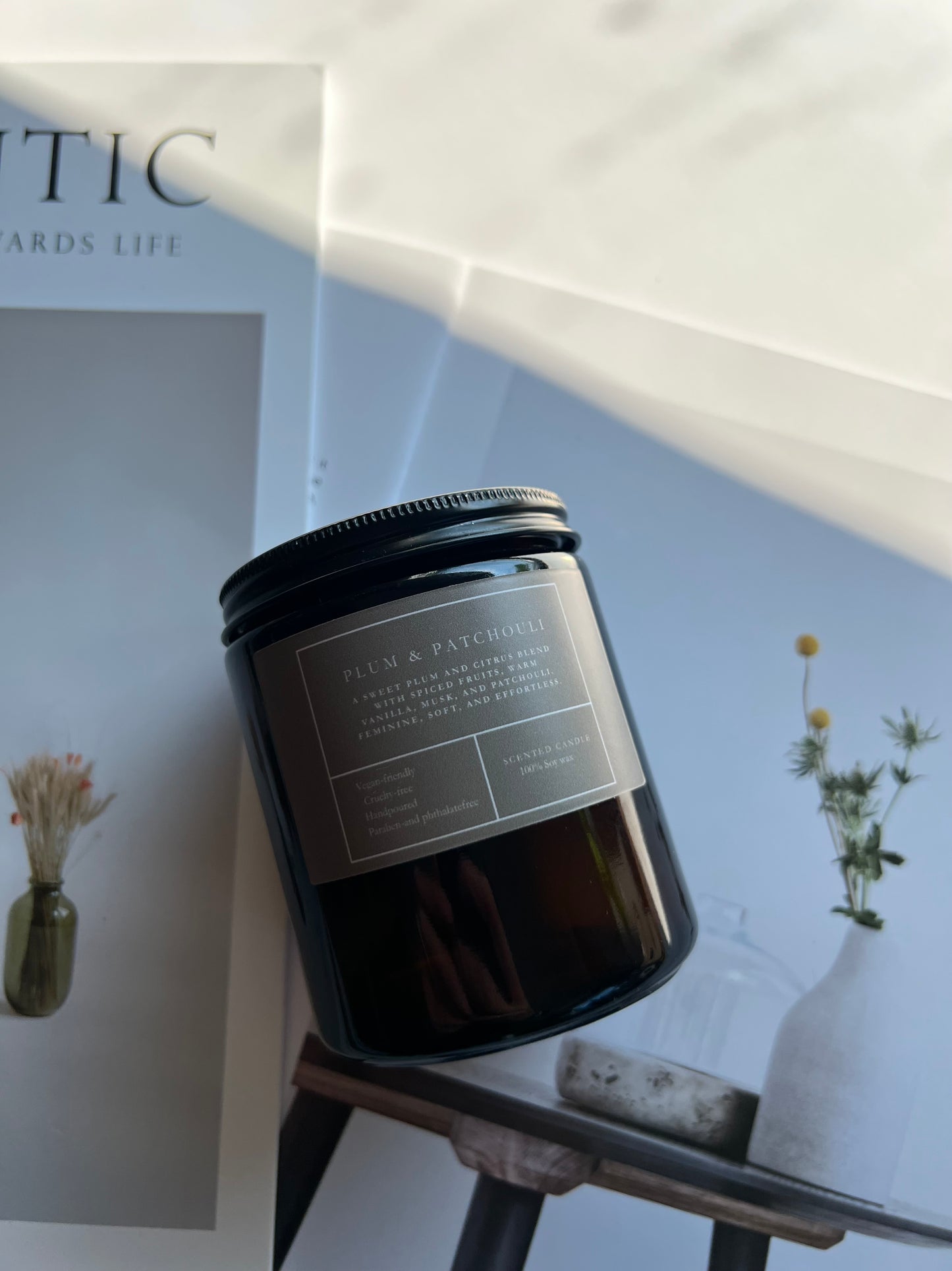 Handmade Soy Wax candle ruum damson plum, rose and patchouli 