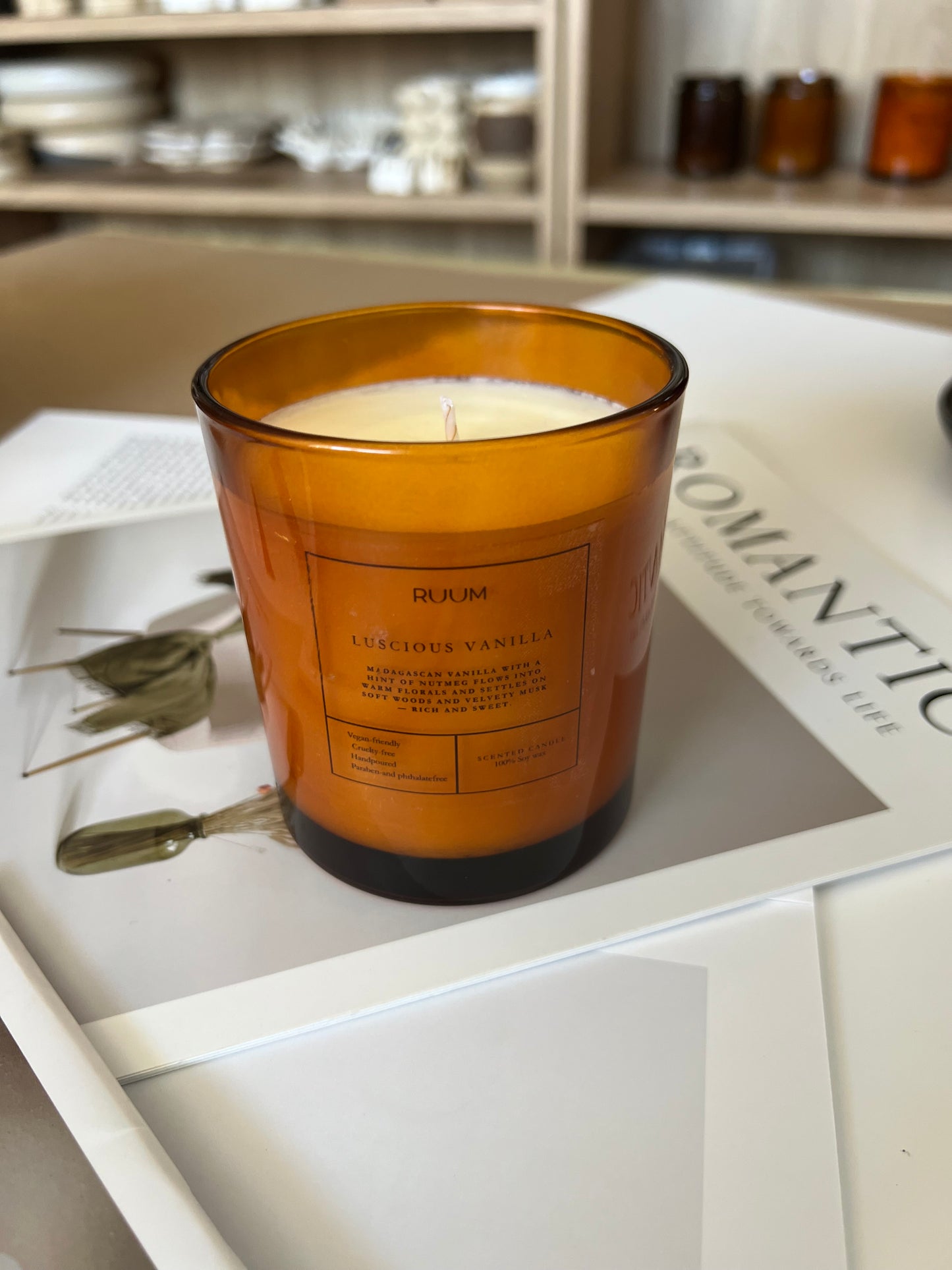 Handmade Luscious Vanilla RUUM Scented Candle, crueltyfree, veganfriendly. 